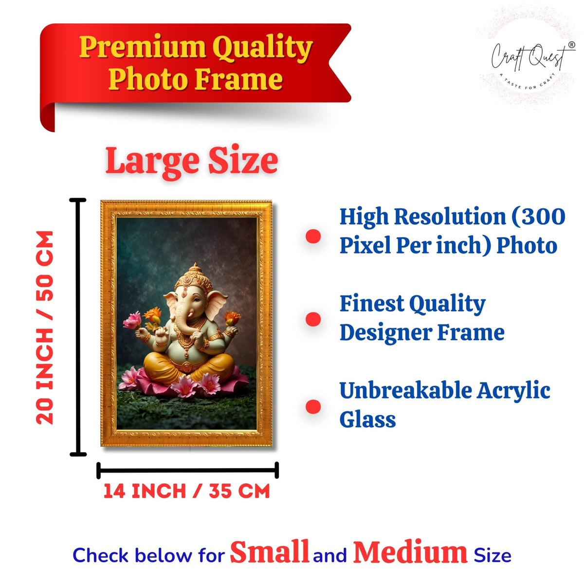 CRAFT QUEST Lord Ganpati ji Wall Hanging Frame for Living Room, Pooja Room Décor GA-215