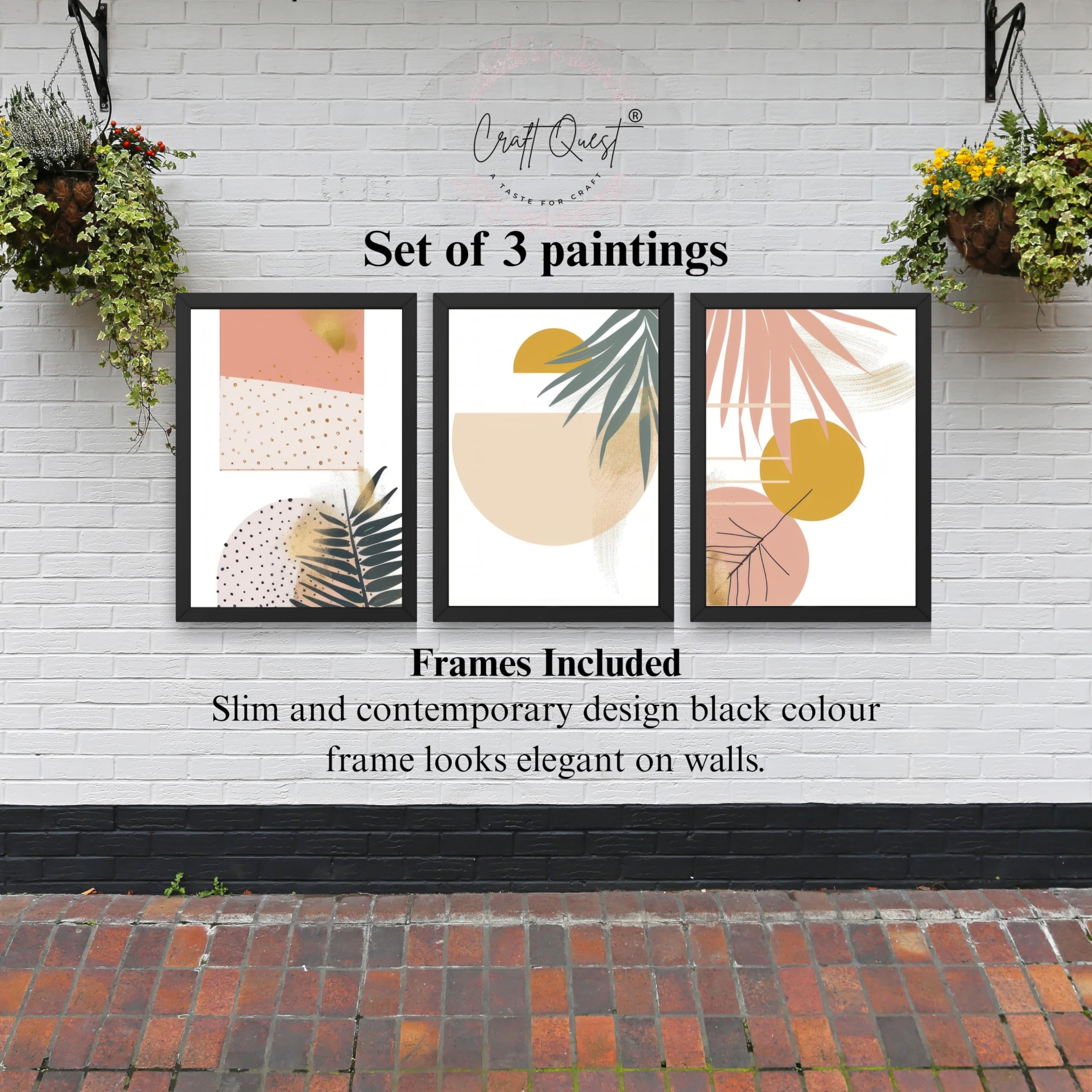 CRAFT QUEST SET OF 3 Abstract Paintings Modern Art | Set of 3 Frames for Home Decoration | Ideal for Living Room, Bedroom & Offices