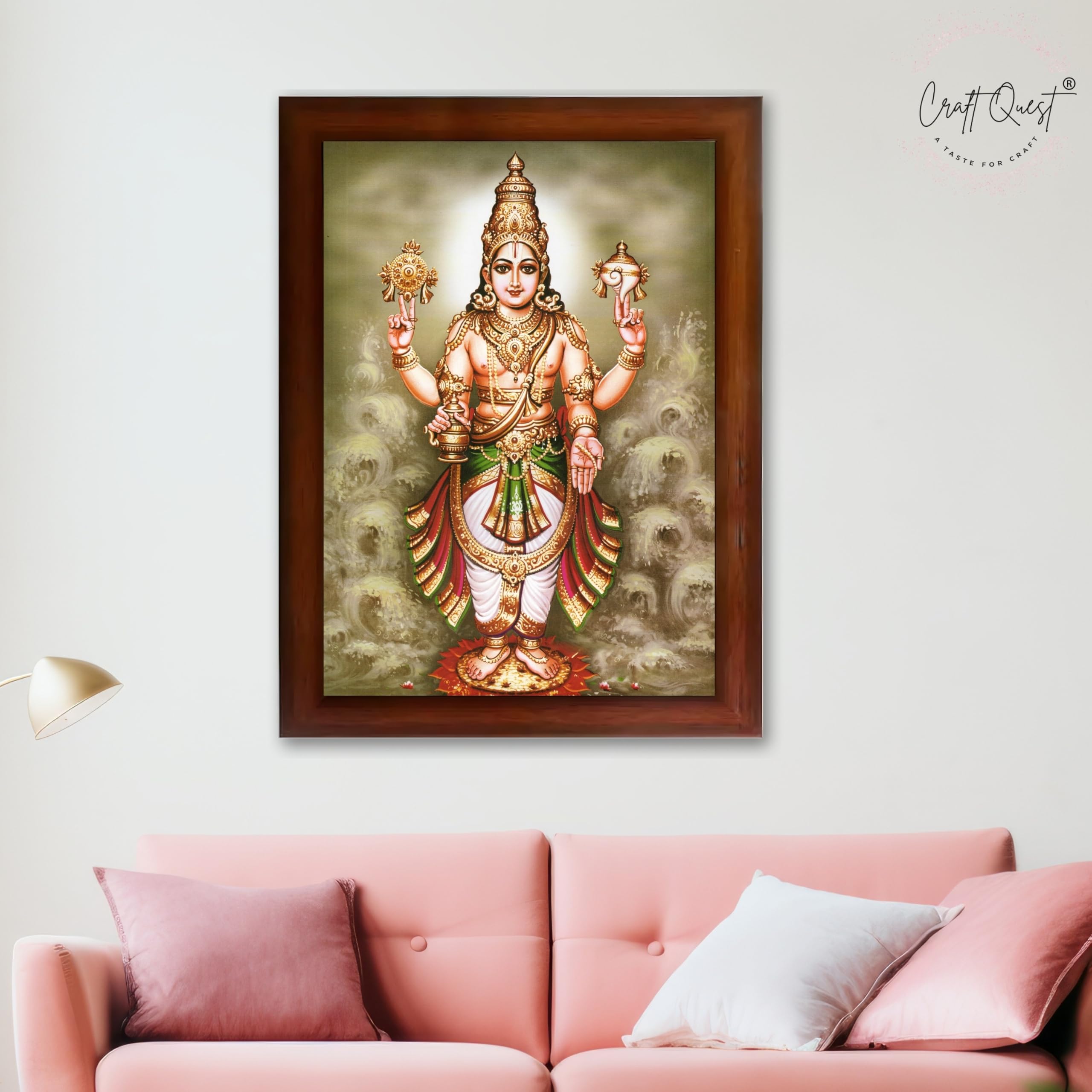 CRAFT QUEST Lord Dhanvantari Dhanwantri Wall Painting Photo Framed For Home, Pooja, Temple, Gift, Wall Décor Item