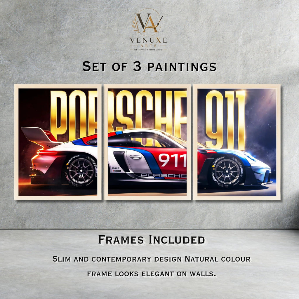 VENUXE ARTS Set Of 3 Big Sports Cars Framed Posters Gift Items for Boys Room Wall Decoration Bedroom Living Room Office Studio Décor | Car Poster Frame for Wall Décor