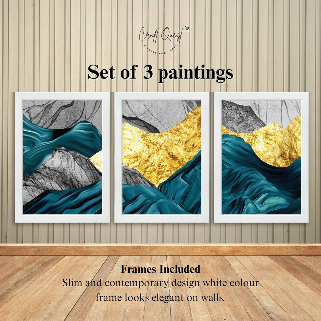 CRAFT QUEST Modern Art Abstract Golden Fashion Wall Art | Set of 3 Frames for Home Decoration | Ideal for Living Room, Bedroom & Offices