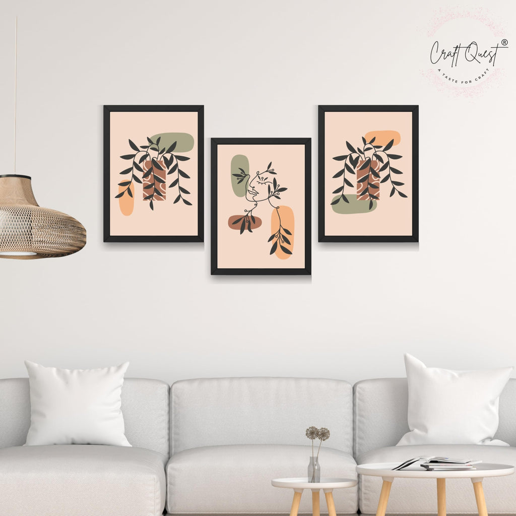 CRAFT QUEST Wall Art Decor Paintings | Set of 3 BOHO Wall Art Frames for Home Decoratio | Ideal for Living Room, Offices & Bedroom