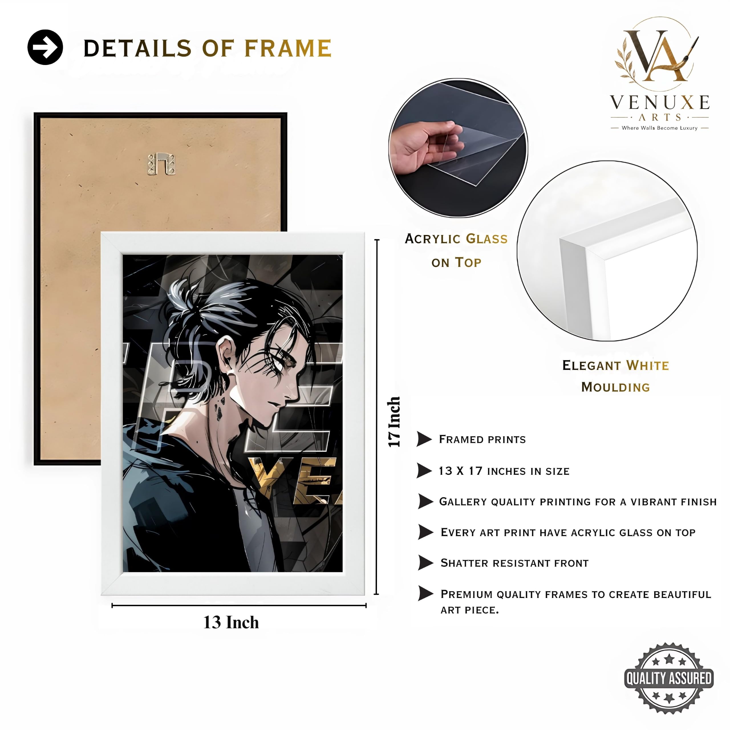VENUXE ARTS Set Of 3 Anime Characters Wall Framed |Anime Characters Framed Poster for Living Room Bedroom Gaming Room Studio Wall Decor