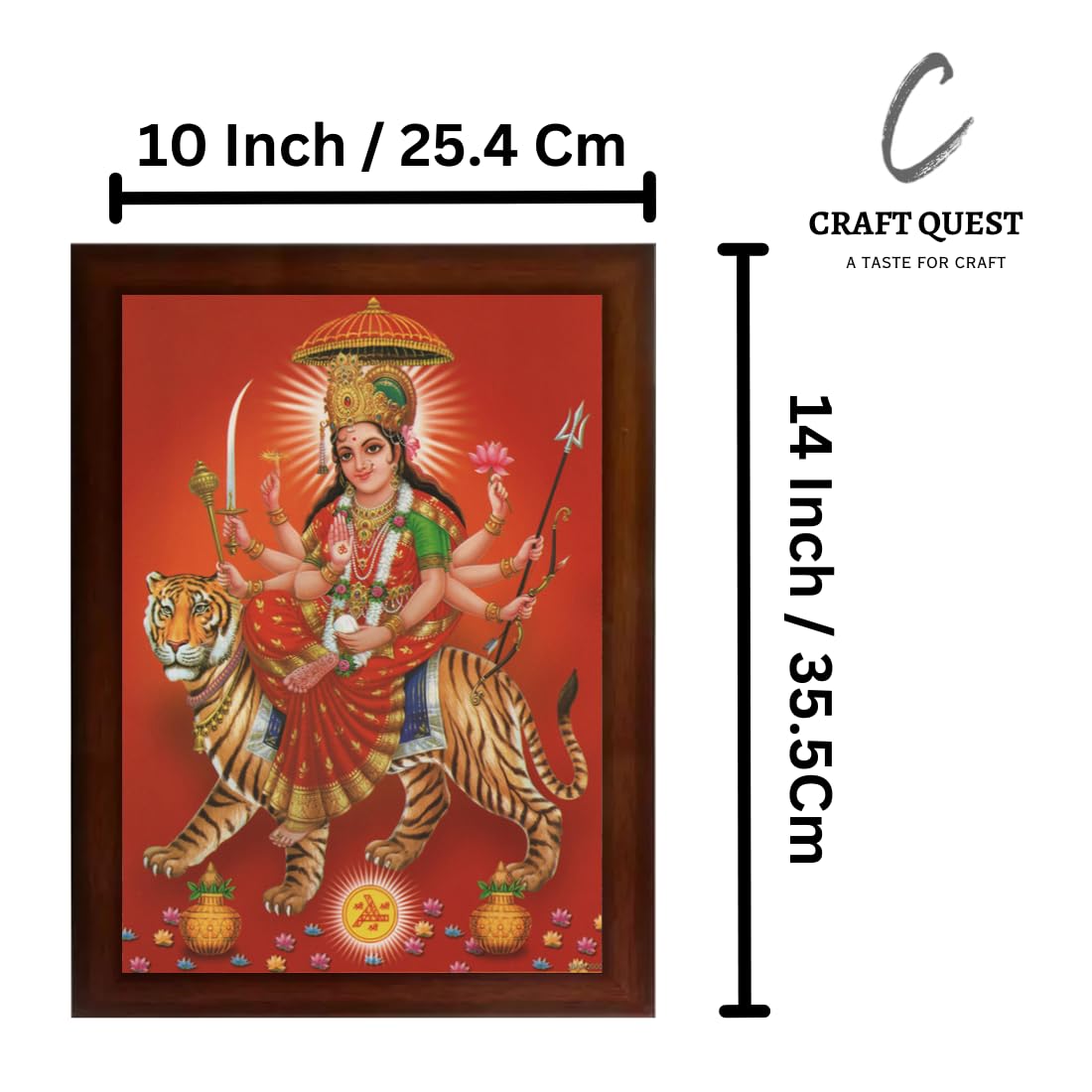 Craft Quest Durga maa photo with brown frame | God Religious Framed Painting (Large Size 14 X 10 Inches. Multicolour)