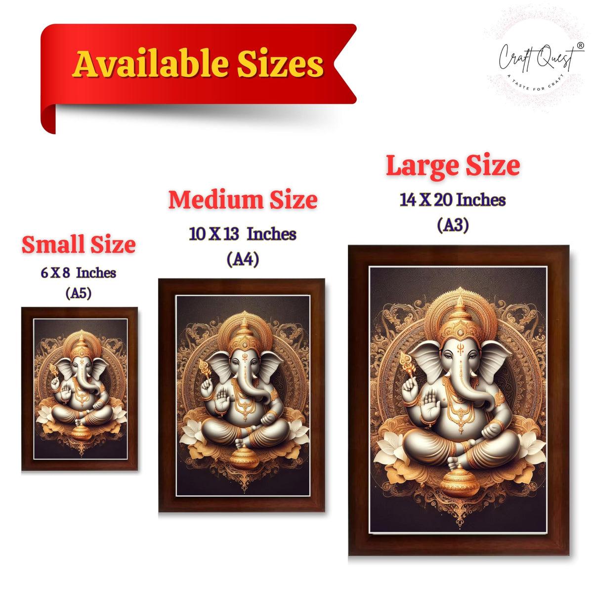 CRAFT QUEST Ganesh Ganesha Ganesh God Frame for Pooja Room & Wall Decor