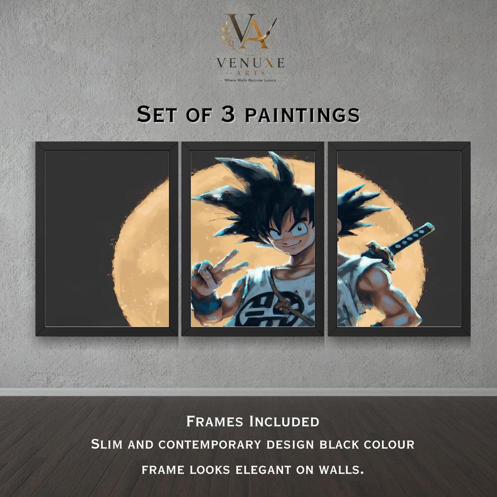 VENUXE ARTS Set Of 3 Anime Characters Wall Framed |Anime Characters Framed Poster for Living Room Bedroom Gaming Room Studio Wall Decor