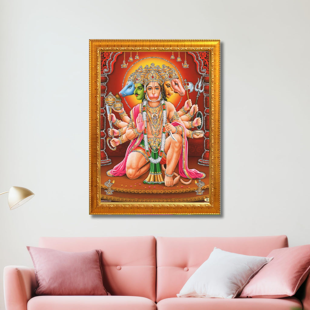 CRAFT QUEST Panchmukhi Hanuman JI | Bajrangbali Religious Photo frame home Decorative item synthetic wood
