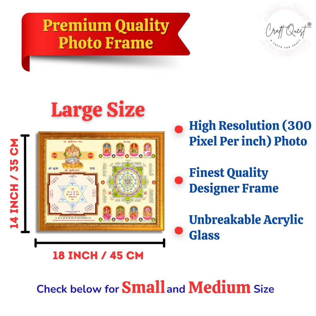 CRAFT QUEST Lord Kuber Yantra Laminated Photo Frame | Hindu Religious Wall Decor, Wealth & Prosperity Yantra for Puja | Ideal Spiritual Gift