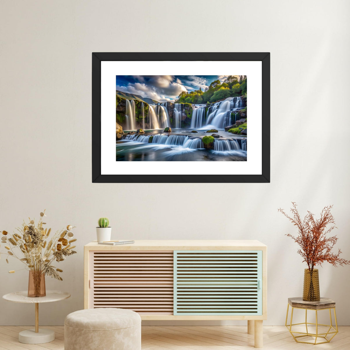 CRAFT QUEST Vastu Waterfall Landscape Scenery Photo Frame With Acrylic Sheet | Living Room, Bedroom | Home Decoration | Best Gifting Option