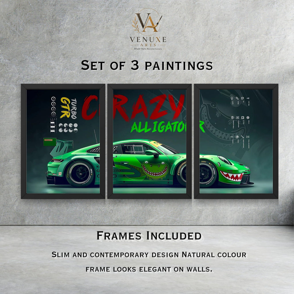 VENUXE ARTS Set Of 3 Big Sports Cars Framed Posters Gift Items for Boys Room Wall Decoration Bedroom Living Room Office Studio Décor | Car Poster Frame for Wall Décor