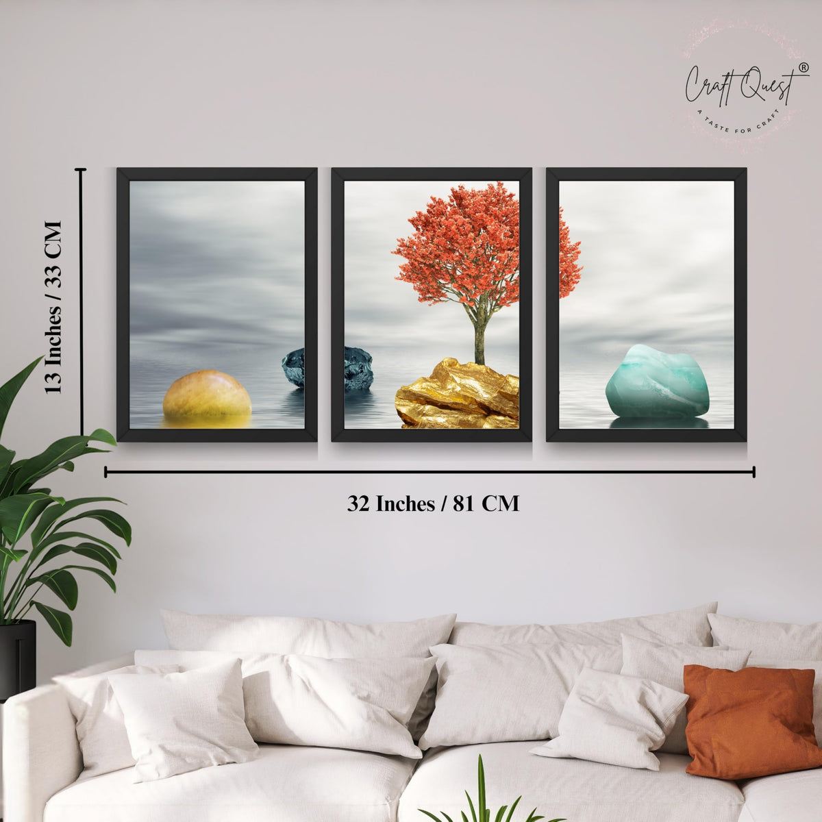 CRAFT QUEST Abstract Three Figure Modern Art | Set of 3 Frames for Home Decoration | Ideal for Living Room, Bedroom & Offices