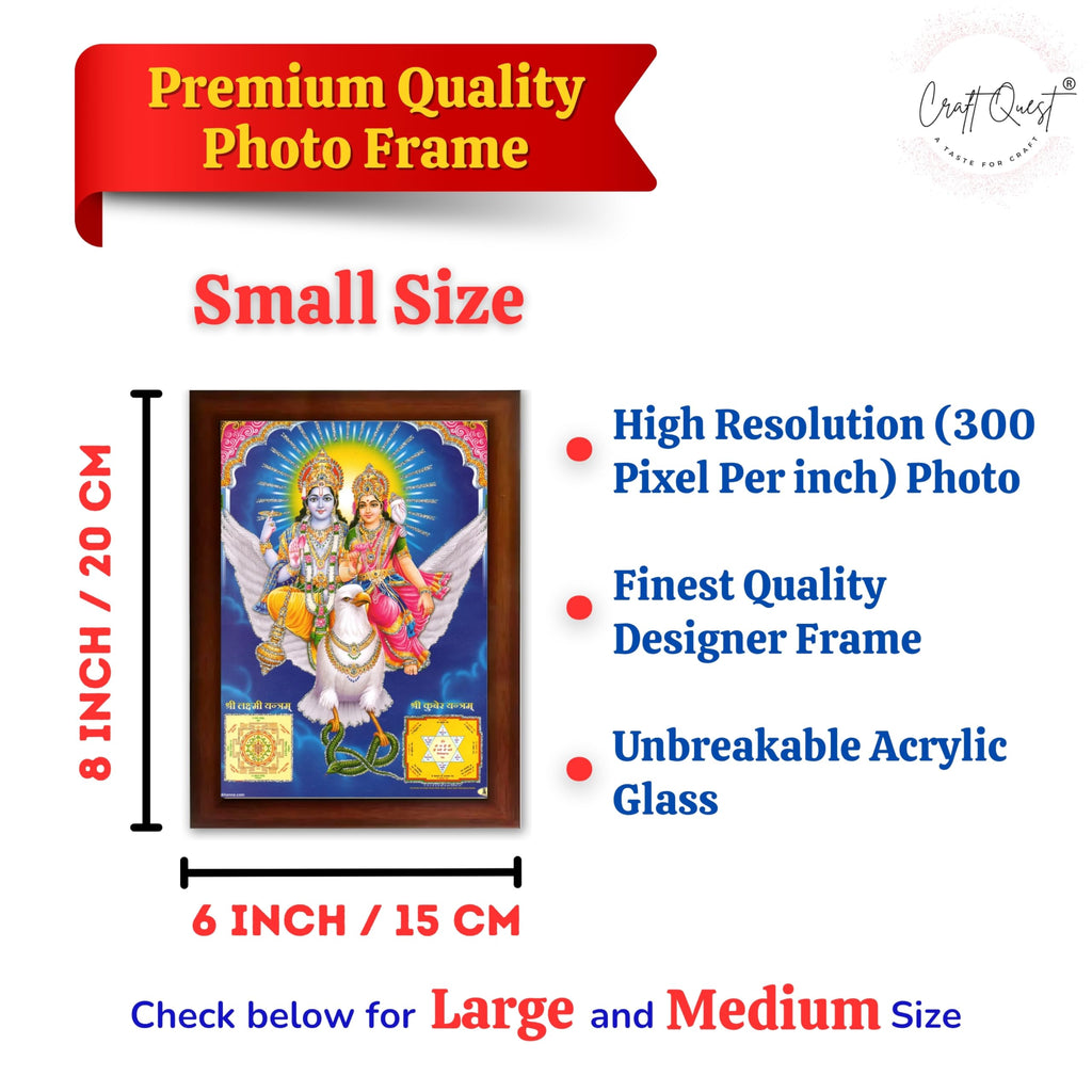 CRAFT QUEST Lord Vishnu and Goddess Lakshmi Giving Blessing on Garud, Glitter Work Painting