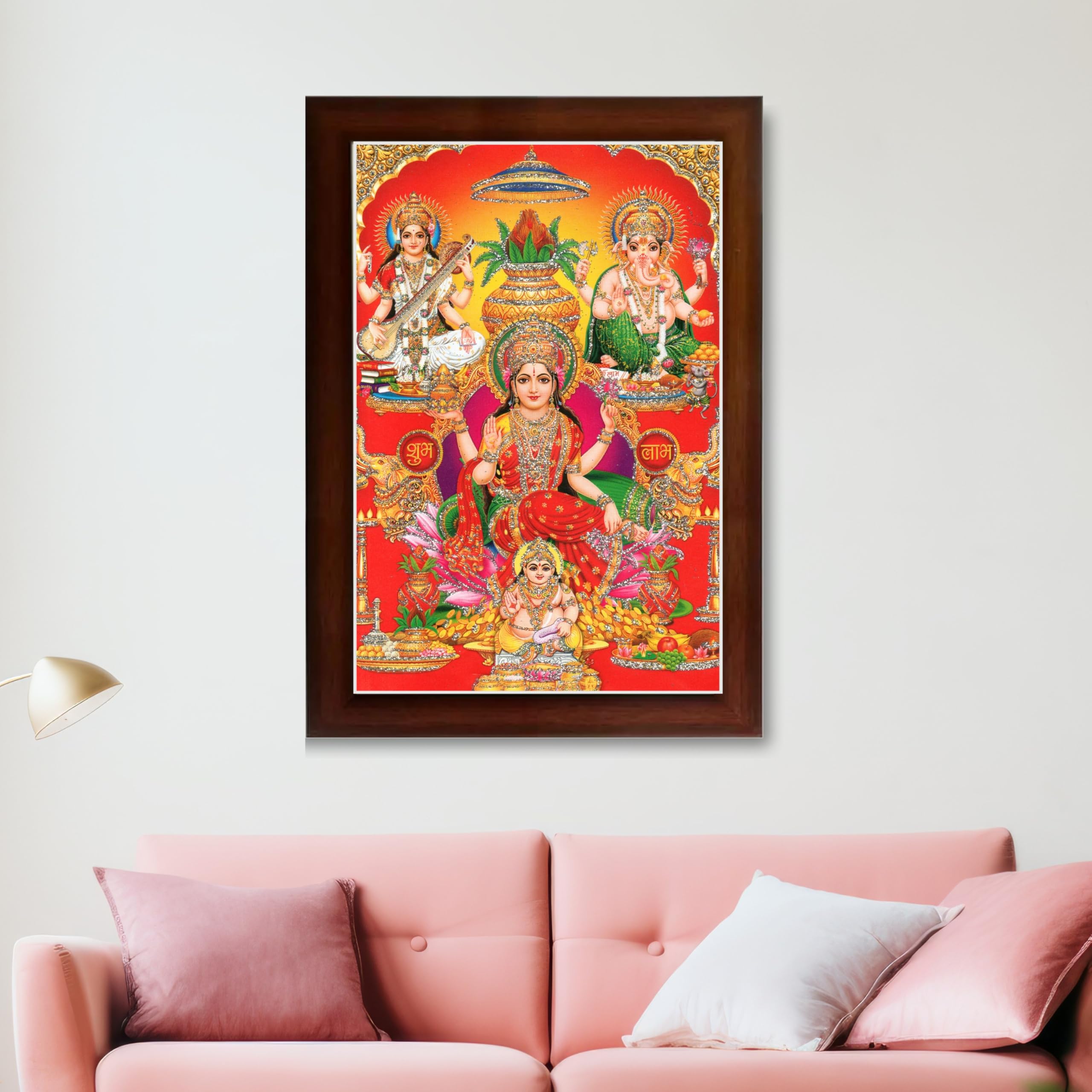 CRAFT QUEST Lord Laxmi Ganesh Saraswati Ji Religious Hindu Photo Frame for Wall, Table, Office, Temple, Pooja, Living Room and Home Decor Item
