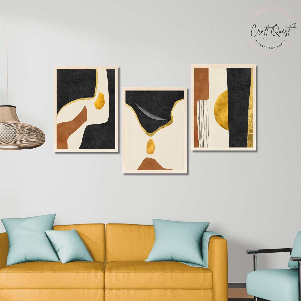 CRAFT QUEST Wall Art Decor Paintings | Set of 3 Abstract Wall Art Frames for Home Decoration | Ideal for Living Room, Bedroom & Office
