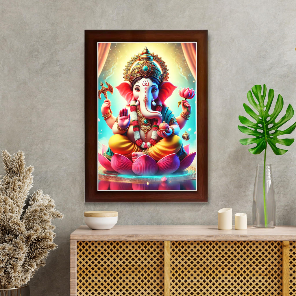 CRAFT QUEST Lord Ganesha Ji Laminated God Photo Frame Wall Decor Mandir Pooja Poster Religious Painting Home Office Gift GA-219
