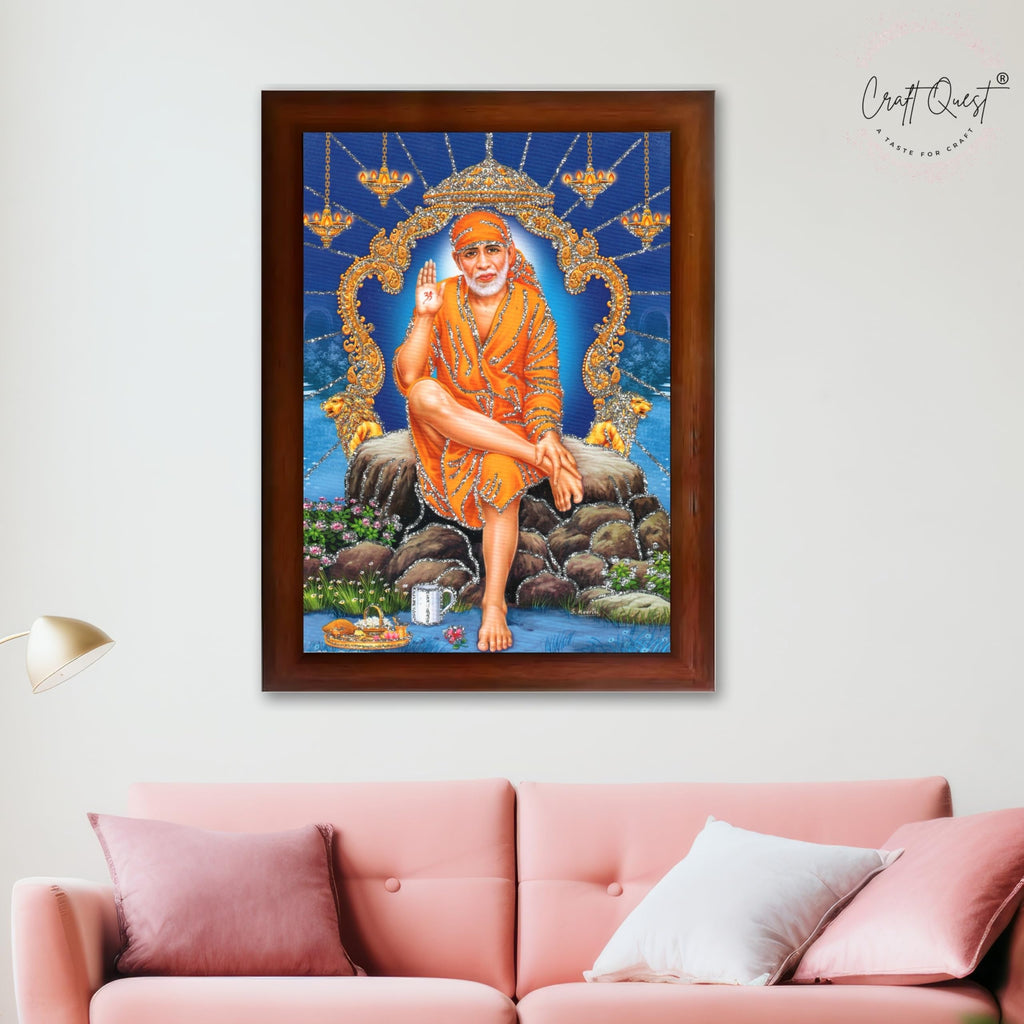 CRAFT QUEST Sai Baba Shirdi Sainath Wall Painting Framed Home Décor, Ideal for Home, Office, Temple & Puja Room, Wall Decor