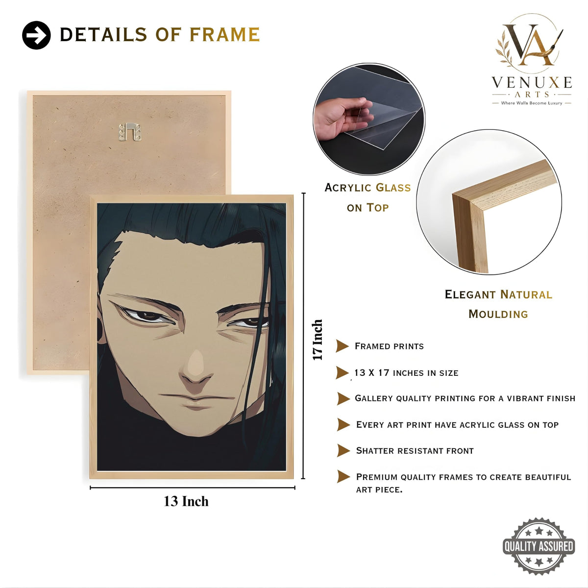 VENUXE ARTS Set Of 3 Anime Characters Wall Framed |Anime Characters Framed Poster for Living Room Bedroom Gaming Room Studio Wall Decor