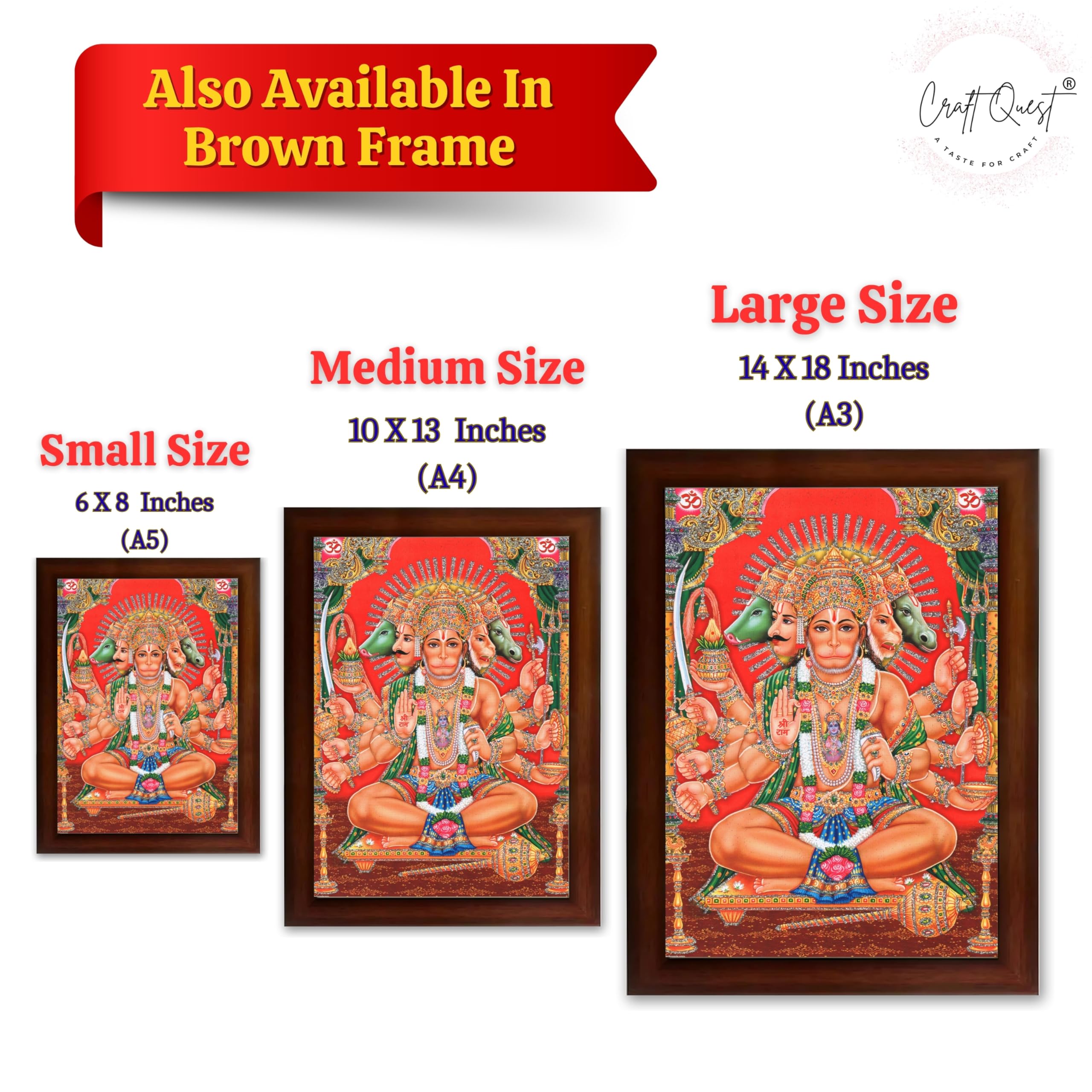 CRAFT QUEST Panchmukhi Hanuman JI | Bajrangbali Religious Photo frame Decorative Item Synthetic frame
