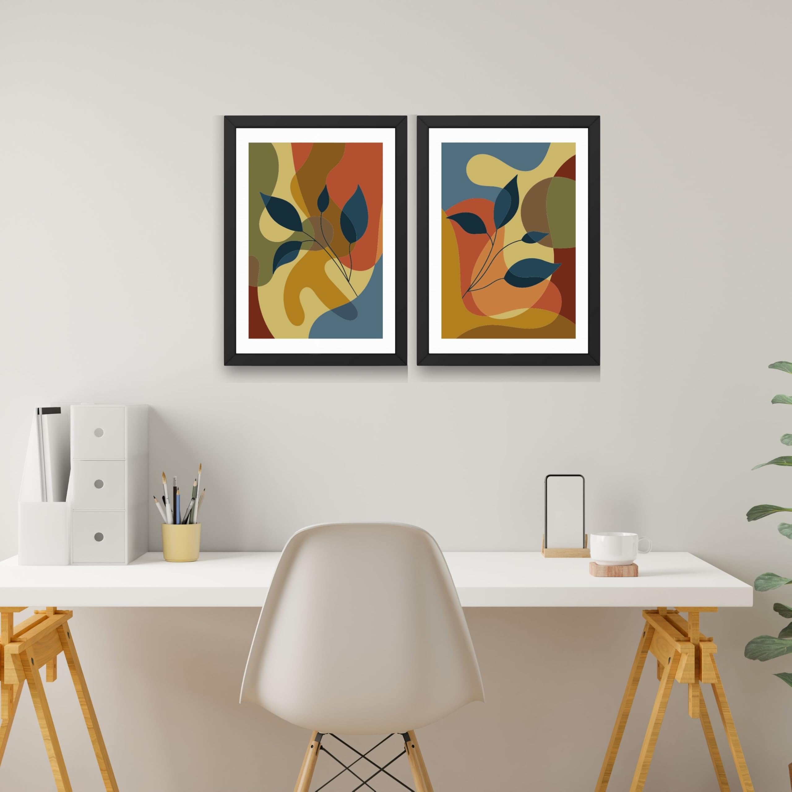 CRAFT QUEST 2 Piece Set of Floral Wall Art poster Frame Painting for Wall Decoration With Acrylic Glass, living room, Home, Restraunt, Office