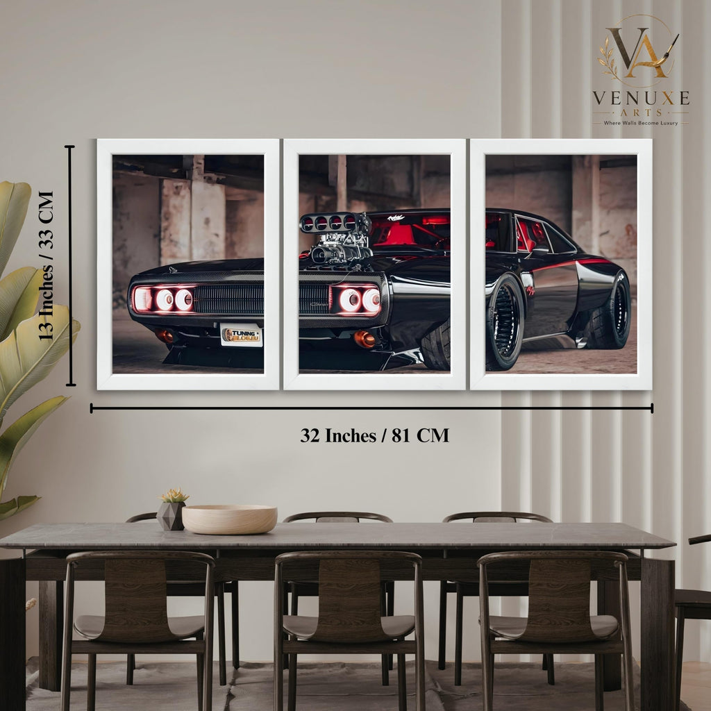 VENUXE ARTS Set Of 3 Big Sports Cars Framed Posters Gift Items for Boys Room Wall Decoration Bedroom Living Room Office Studio Décor | Car Poster Frame for Wall Décor