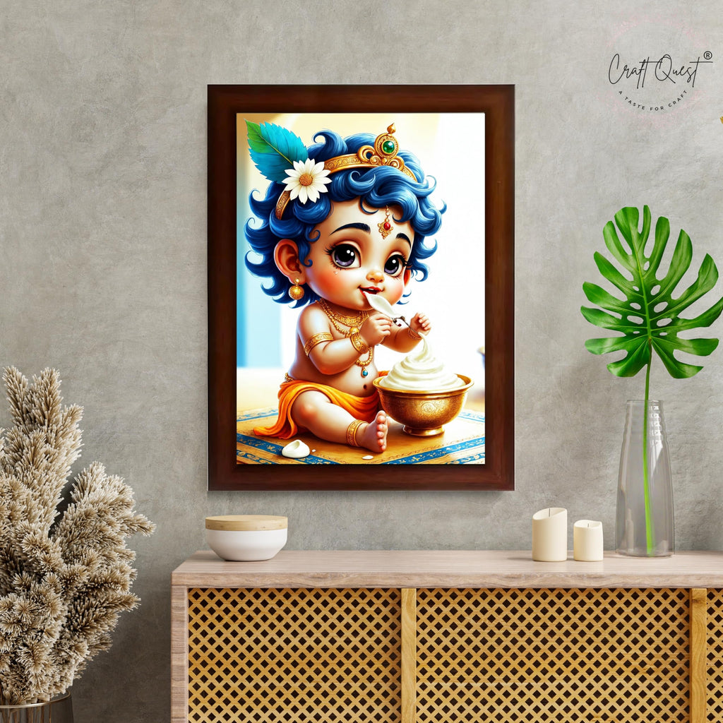 CRAFT QUEST Bal Gopal Painting Kanha Ji Poster | Walls Home Bedroom Living Room Decoration Gift.