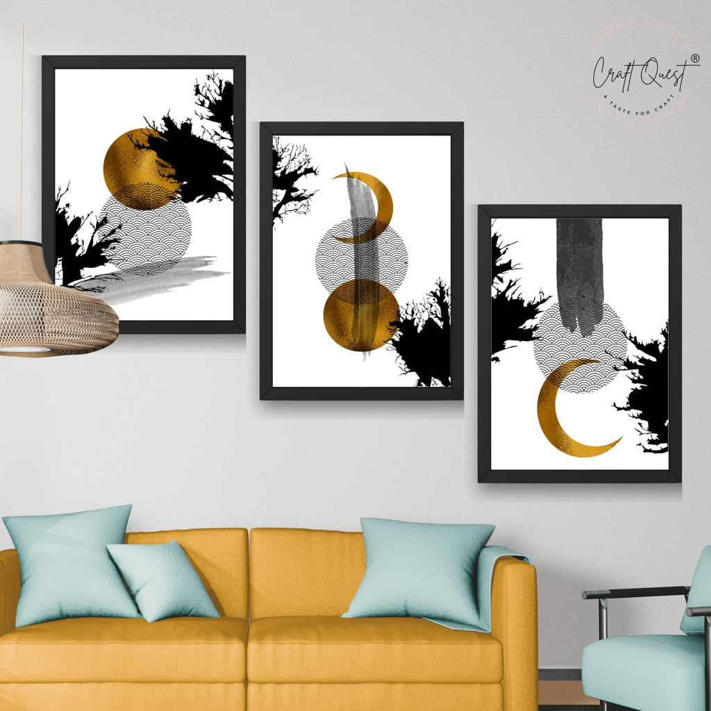 CRAFT QUEST Wall Art Decor Paintings | Set of 3 Abstract Wall Art Frames for Home Decoration | Ideal for Living Room, Bedrooms & Office