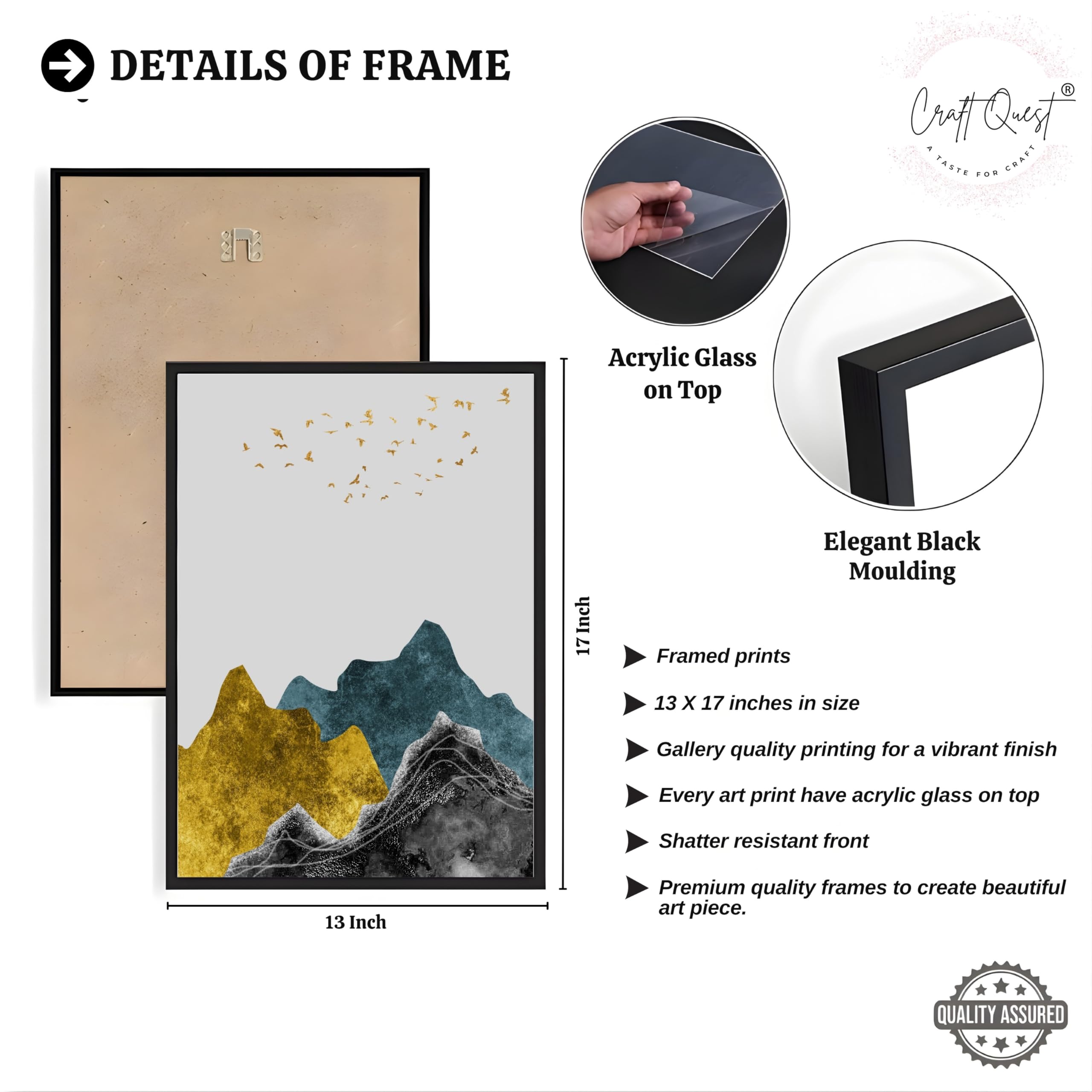 CRAFT QUEST Chinese Landscape Abstract Art Modern Art | Set of 3 Frames for Home Decoration | Ideal for Living Room, Bedroom & Offices