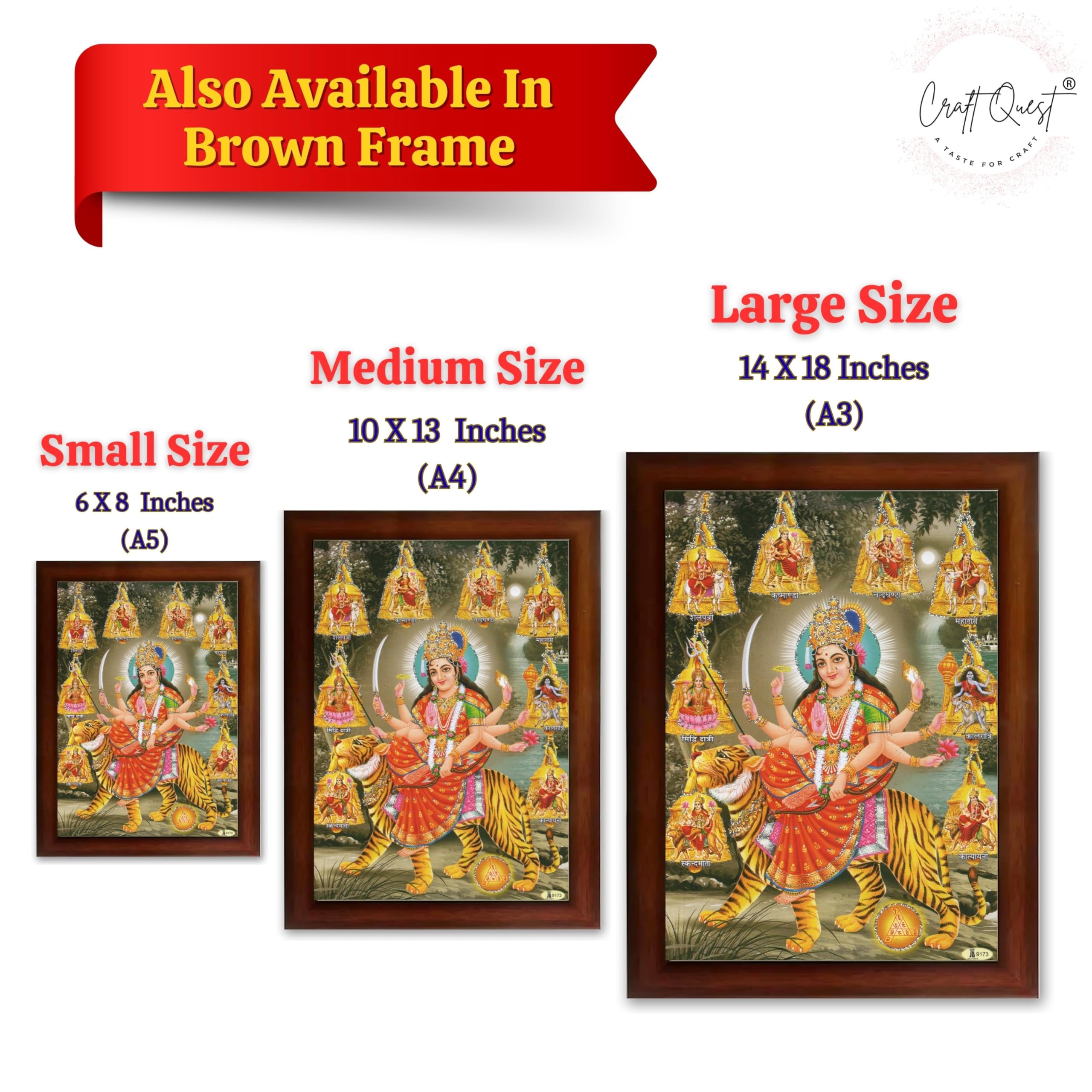 CRAFT QUEST Durga Maa Nav Navdurga Wall Painting Framed Home and Pooja,Office Decor Items