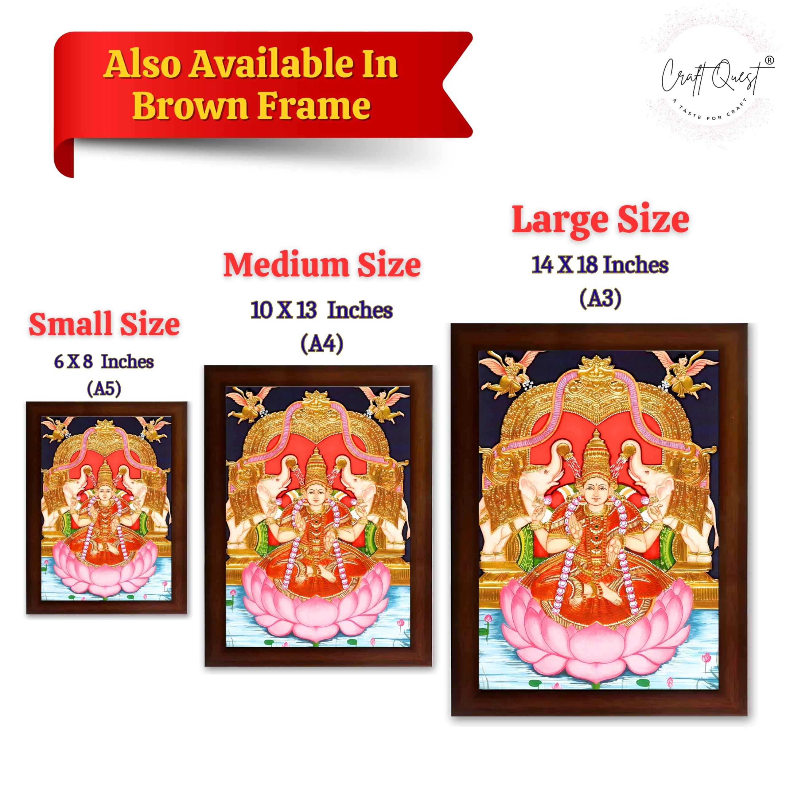 CRAFT QUEST Goddess Lakshmi Maa Vaibhav Laxmi Wall Painting Photo Framed | Acrylic Glass, Lightweight | Ideal for Home, Office, Temple & Puja Room, Wall Decor