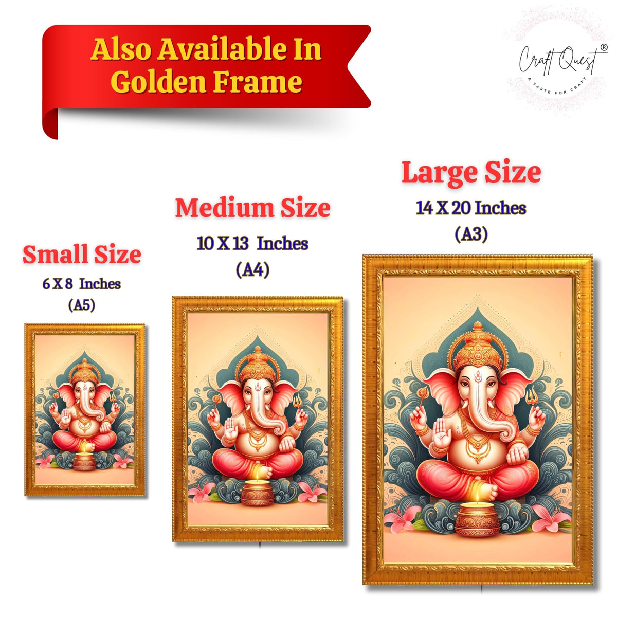 CRAFT QUEST Ganesh Ganpati Ganesha Art Framed Painting Ready to Hang and Wall Decor