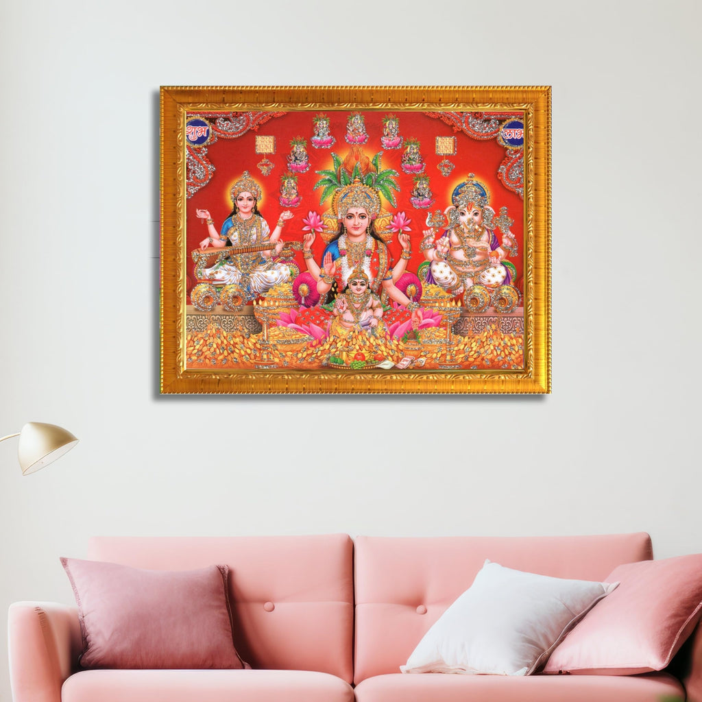 CRAFT QUEST Lakshmi Devi Dhana Laxmi Maa Wall Painting Frame for Diwali,Temple, Pooja, Living Room Home and Decor