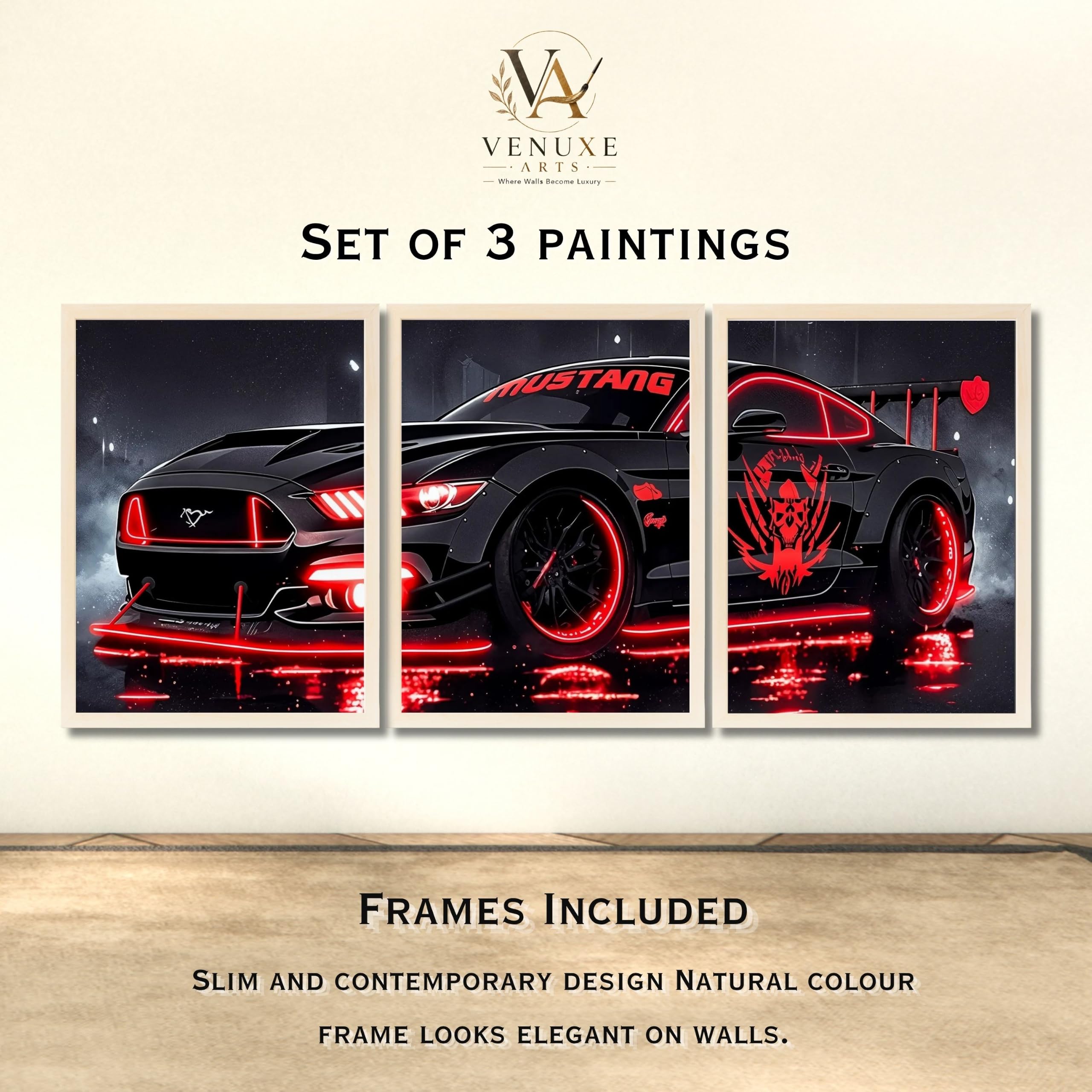 VENUXE ARTS Set Of 3 Big Sports Cars Framed Posters Gift Items for Boys Room Wall Decoration Bedroom Living Room Office Studio Décor | Car Poster Frame for Wall Décor