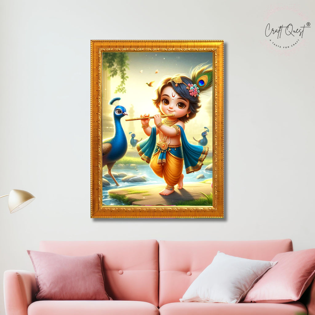 CRAFT QUEST Bal Gopal Makhan Chor Wall Photo Frame | Hindu God Kanha Devotional Home Decor | Pooja Room, Living Room, Gift Item