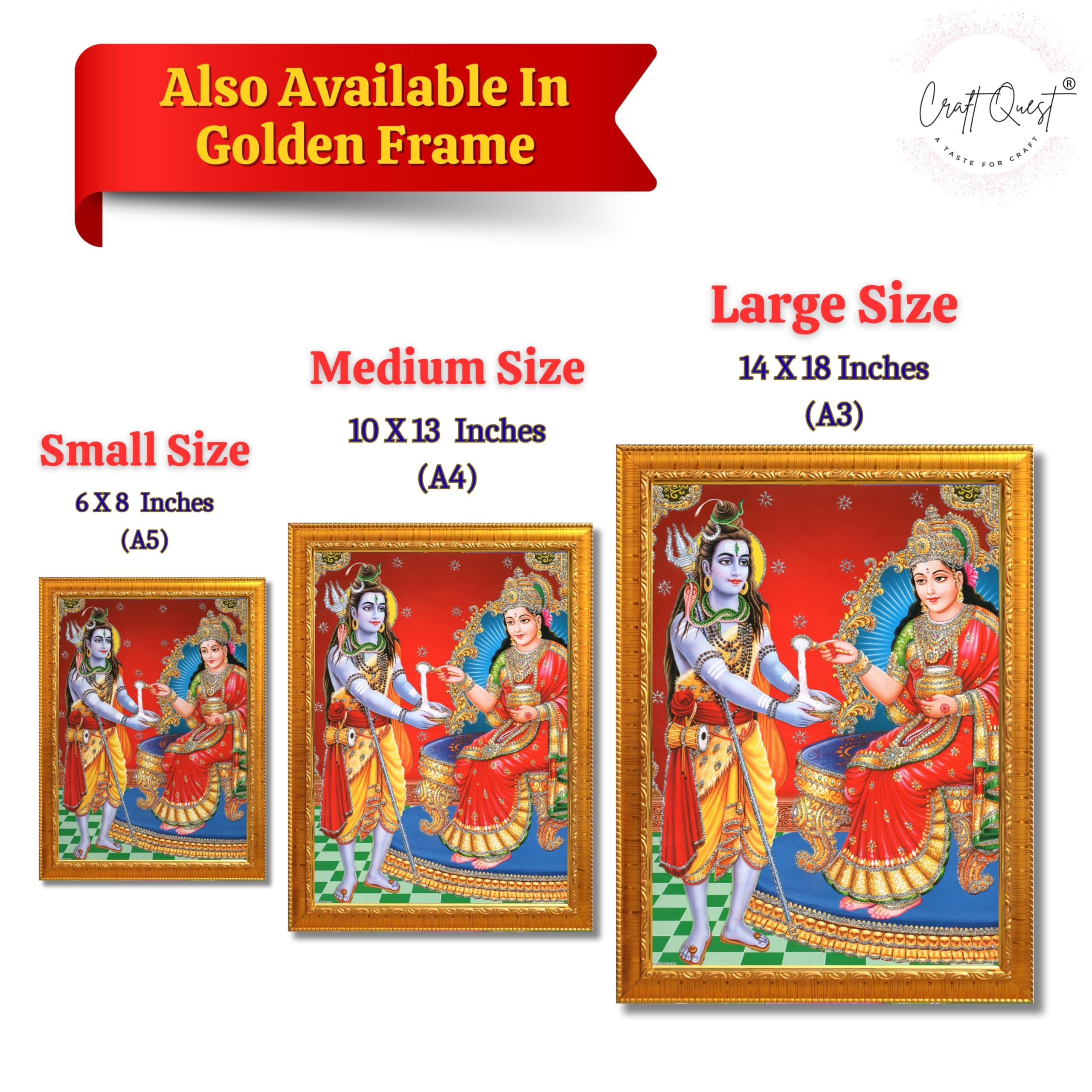 CRAFT QUEST Shiva & Maa Annapurna devi sitting on throne photo frame with Acrylic Glass for Kitchen, Restraunt