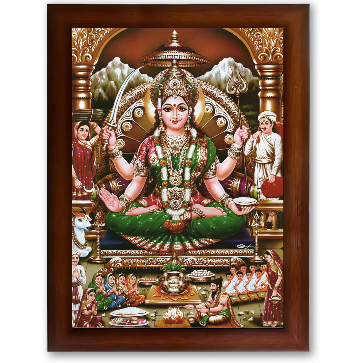 CRAFT QUEST Goddess Santoshi Mata/Devi Santhoshi Maa Photo Frame for Pooja, Home, Temple, Gift, Wall Décor Item