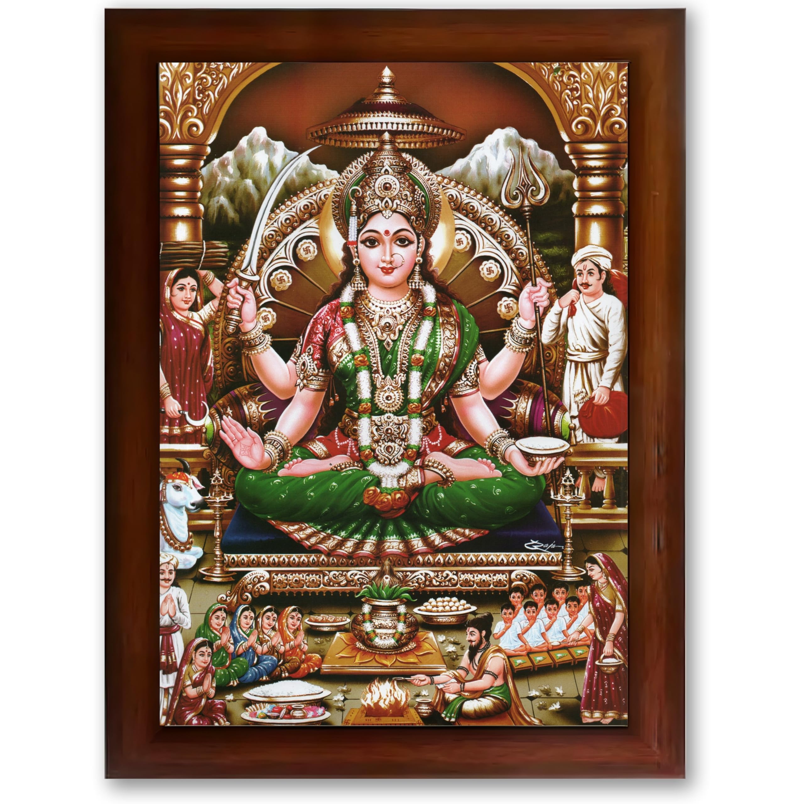CRAFT QUEST Goddess Santoshi Mata/Devi Santhoshi Maa Photo Frame for Pooja, Home, Temple, Gift, Wall Décor Item