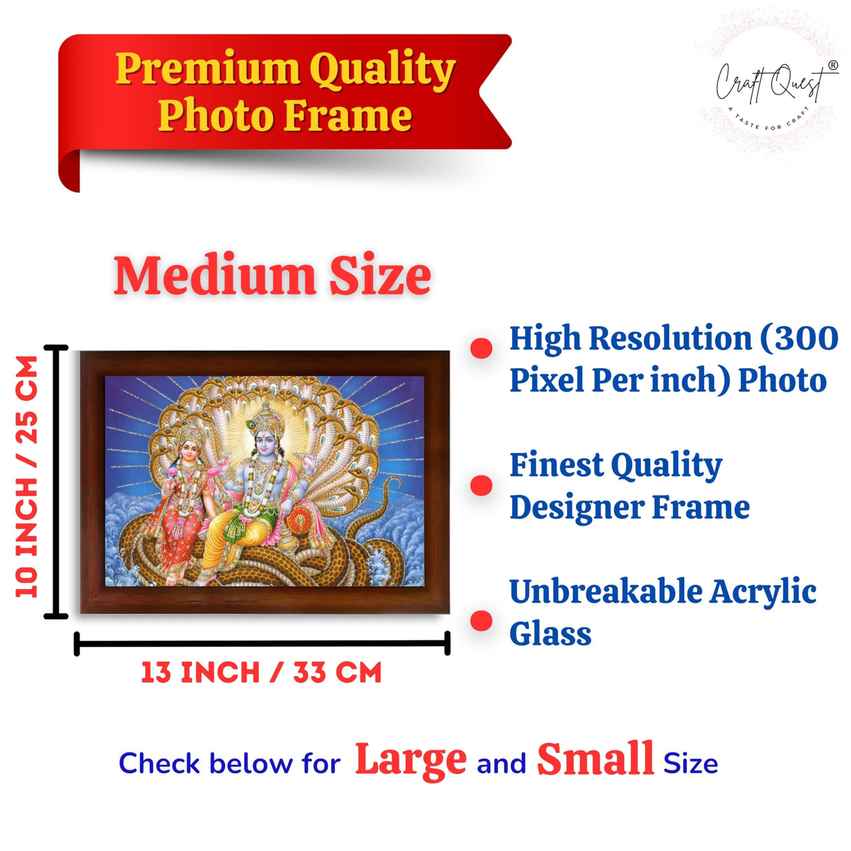 CRAFT QUEST Goddess Lakshmi pressing legs of lord Vishnu on Shesh naag, Glitter Work Painting