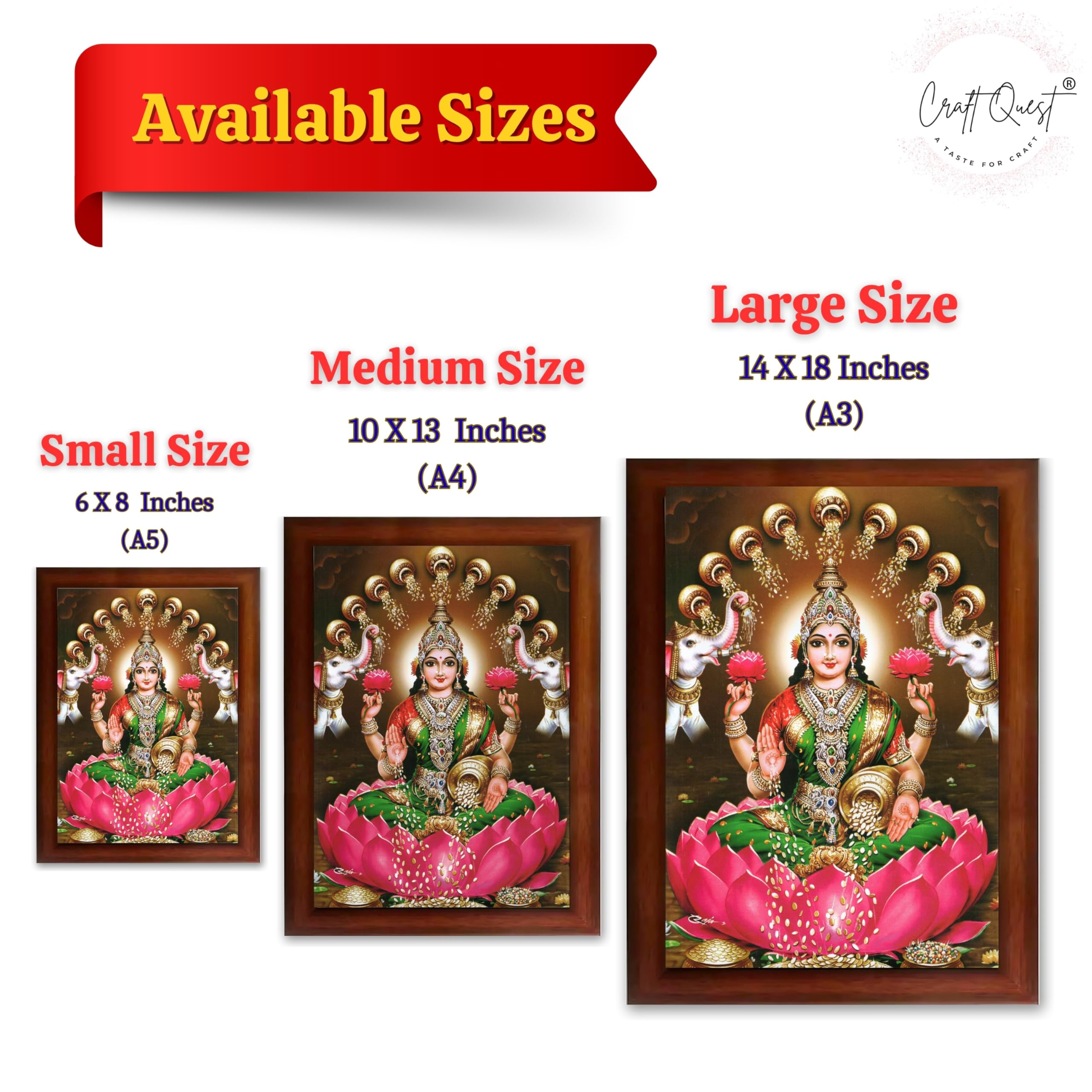 CRAFT QUEST Goddess Lakshmi Mata Laxmi Maa Wall Painting Photo Framed | Acrylic Glass, Lightweight & Waterproof | Ideal for Home, Office, Temple & Puja Room, Wall Decor