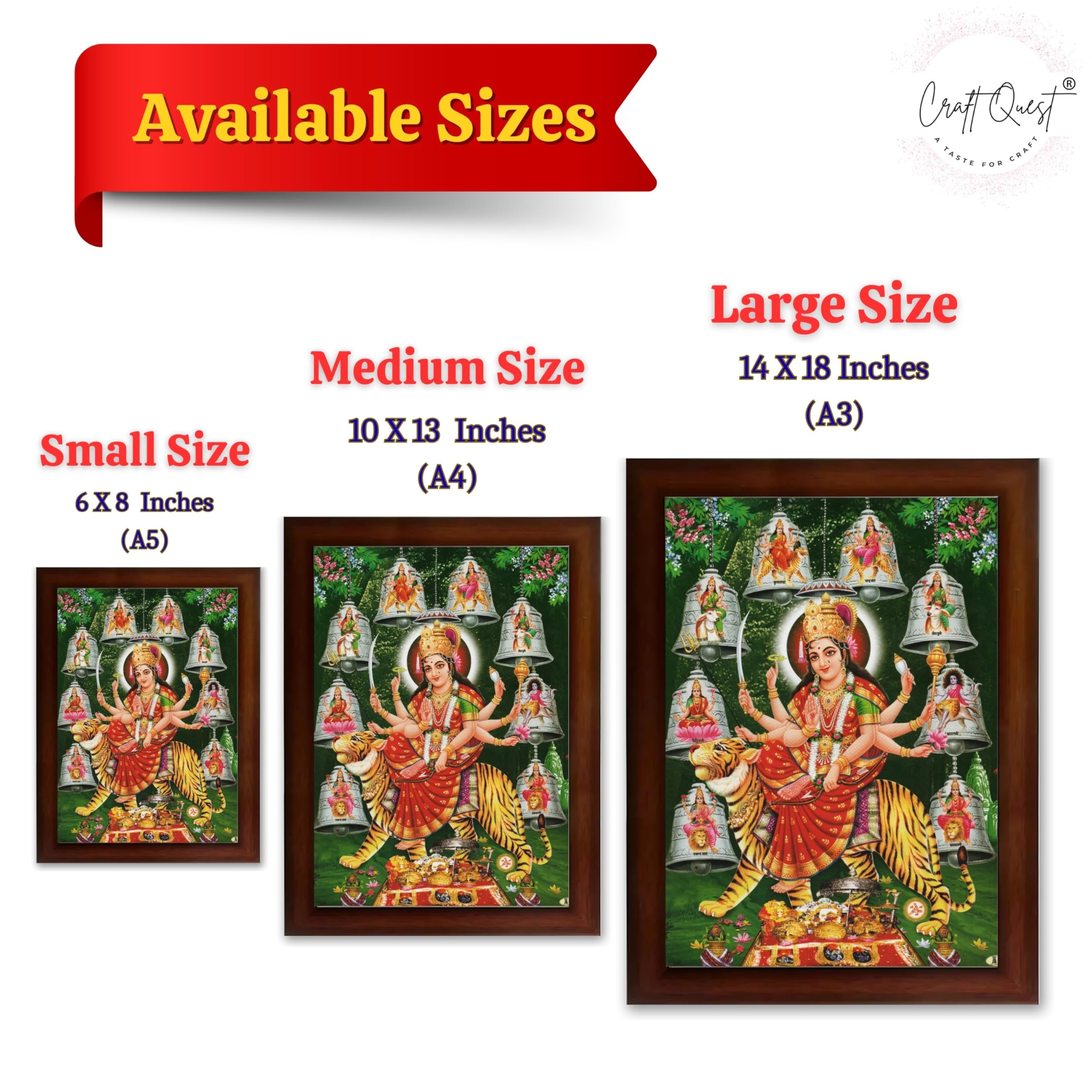 CRAFT QUEST Durga Maa Mata Goddess Nav Navadurga Navdurga Wall Painting Framed Home Decor
