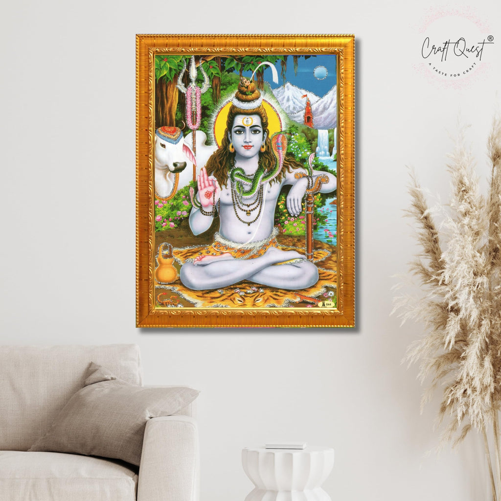 CRAFT QUEST Lord Shiva Wall Painting | Premium Framed Hindu God Wall Art | Spiritual Mahadev Poster for Living Room, Bedroom, Office, Meditation & Temple Décor |