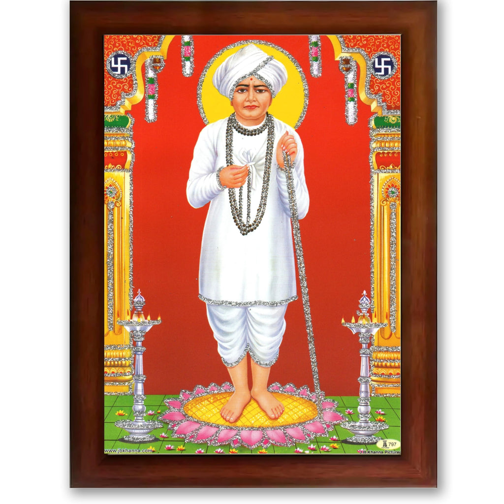 CRAFT QUEST Shri Jalaram Bapa Ji Guru Wall Painting Framed Home Décor wooden frame