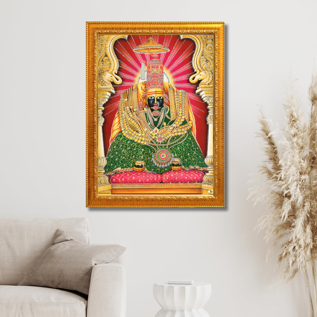 CRAFT QUEST Tulja mata photo with frame, Tuljabhawani photo, Tuljapur, Religious Framed Painting with Acrylic glass