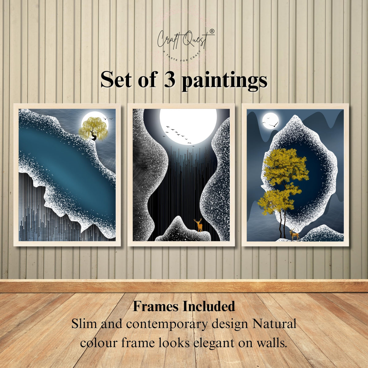 CRAFT QUEST Modern Art Abstract Fashionable Artwork Wall Art | Set of 3 Frames for Home Decoration | Ideal for Living Room, Bedroom & Offices