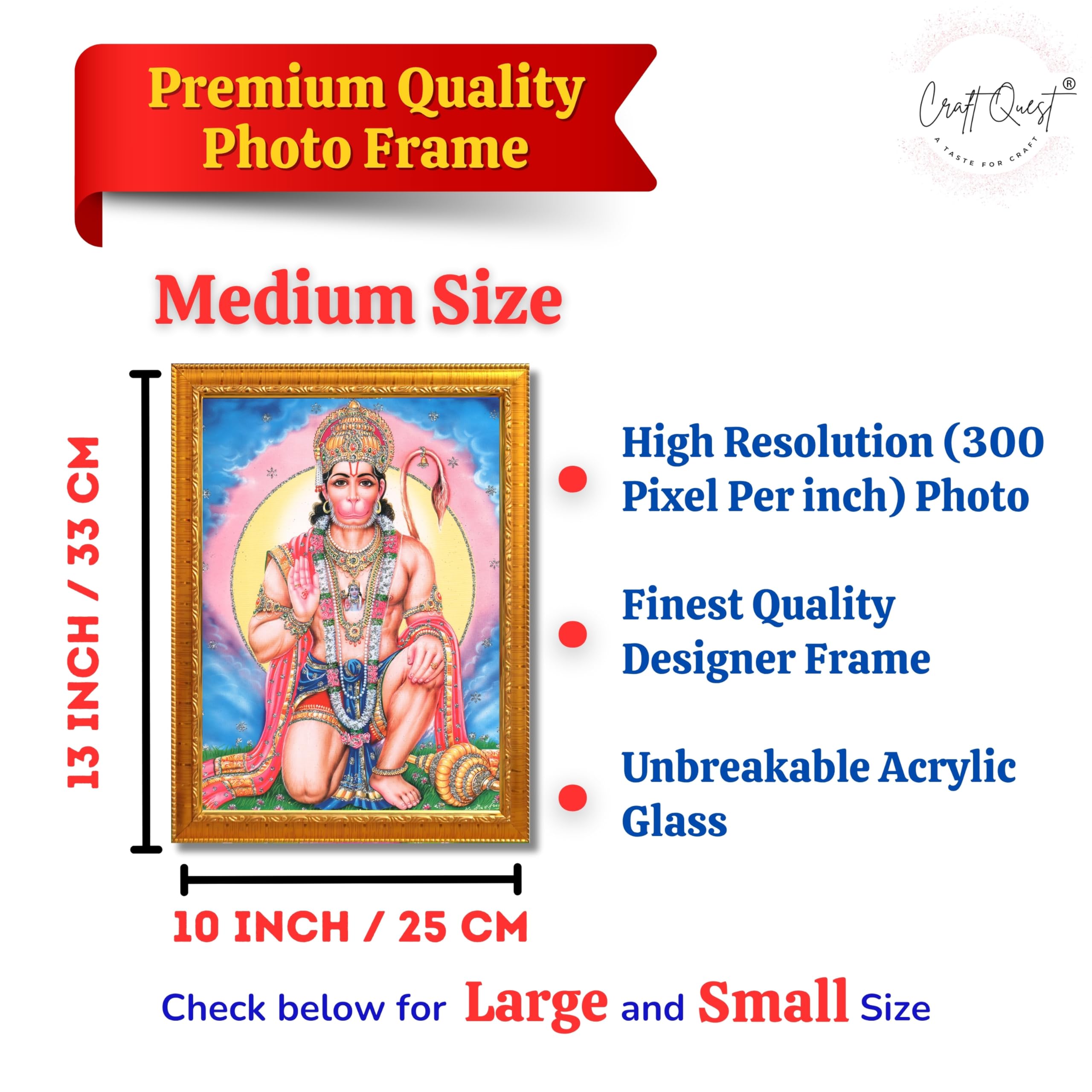 CRAFT QUEST Hanuman JI | Bajrangbali Religious Photo frame Decorative Item Synthetic frame