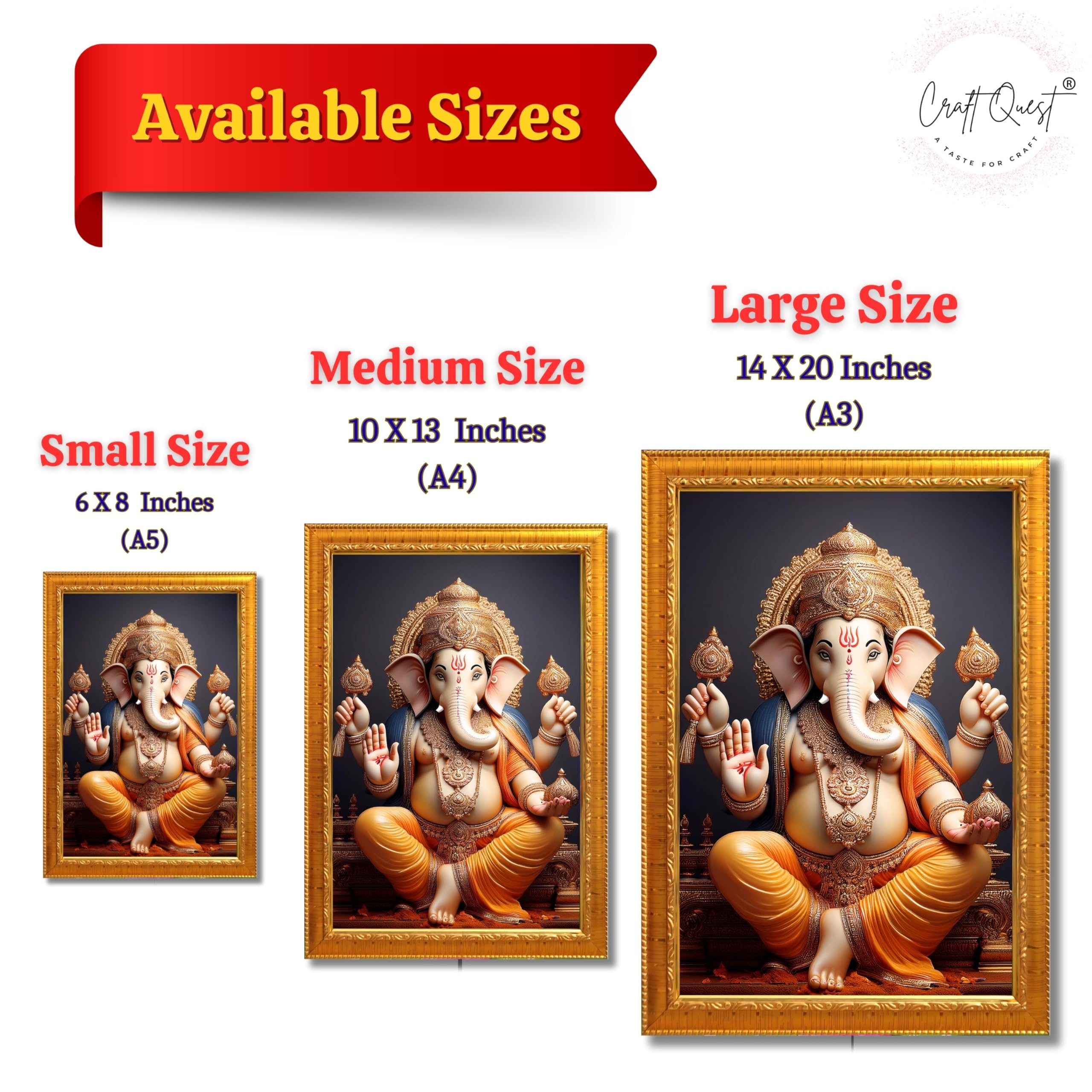 CRAFT QUEST Lord Ganesha Ganpati Ganapathi Hanging Wall Painting Framed For Home Décor