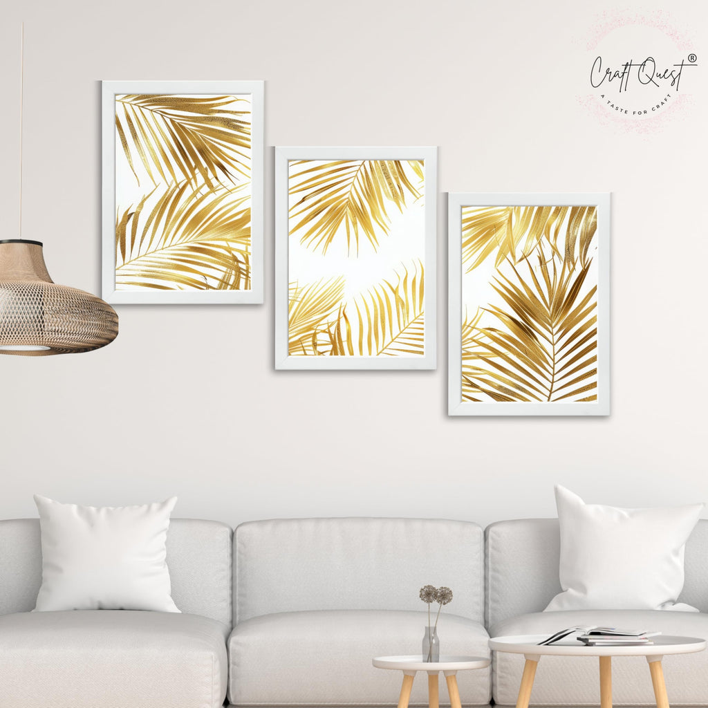 CRAFT QUEST Nature Inspired Abstract Plants Geometry Wall Art | Set of 3 Frames for Home Decoration | Ideal for Living Room, Bedroom & Offices