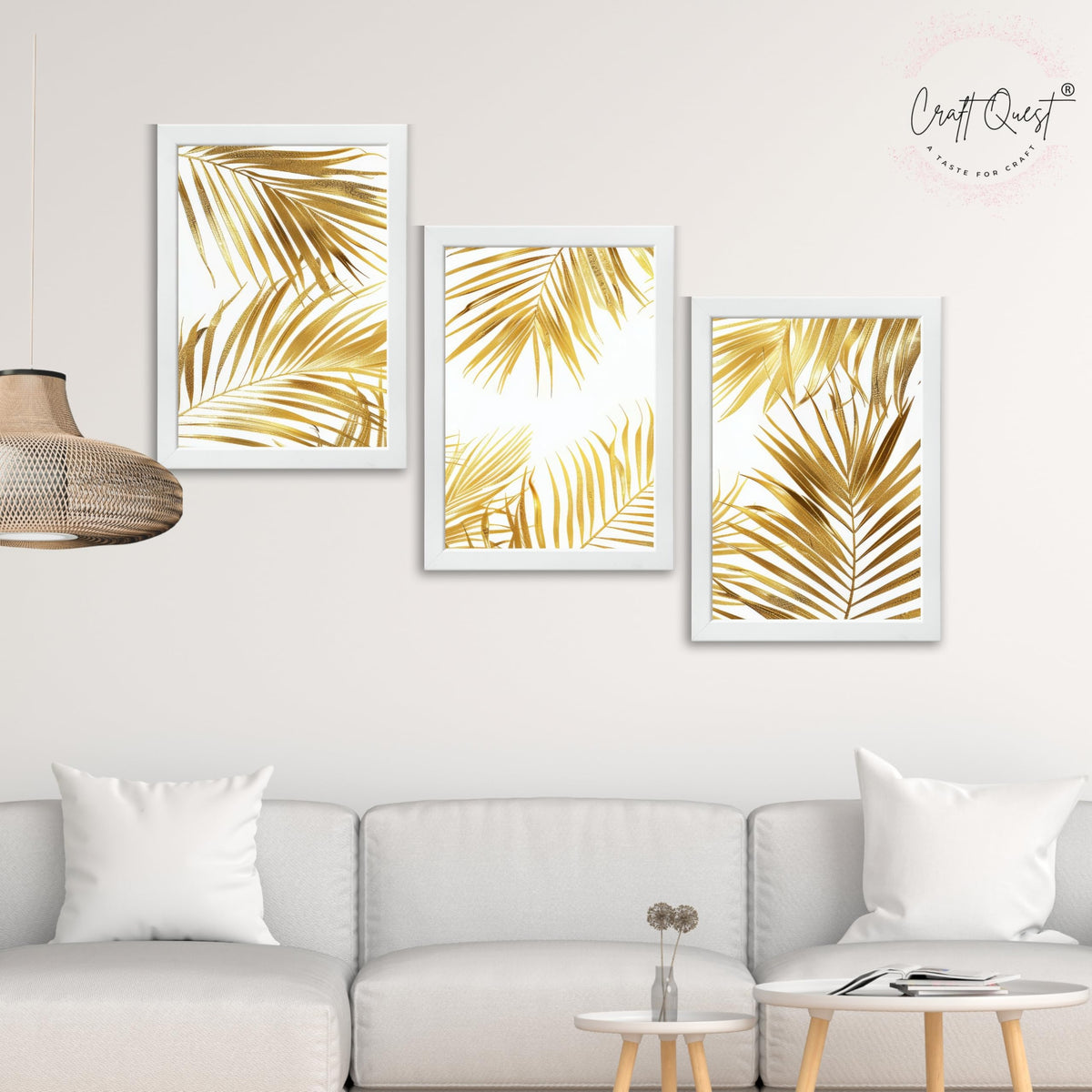 CRAFT QUEST Nature Inspired Abstract Plants Geometry Wall Art | Set of 3 Frames for Home Decoration | Ideal for Living Room, Bedroom & Offices