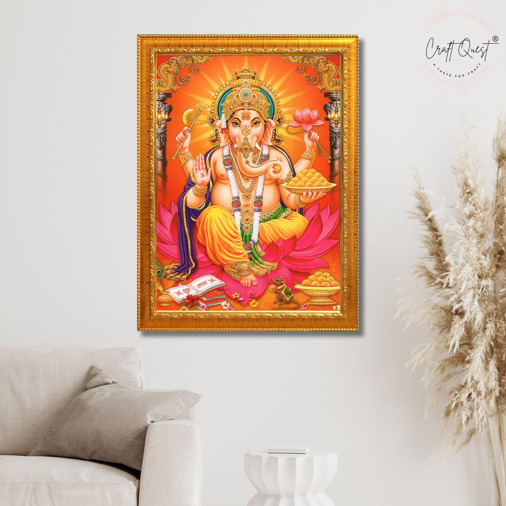CRAFT QUEST Lord Ganpati Modern Wall Art Painting With Frame, Home and Office Decor Item