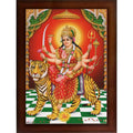 Craft Quest Durga mata photo with brown frame | God Religious Framed Painting (Large Size 14 X 10 Inches. Multicolour)