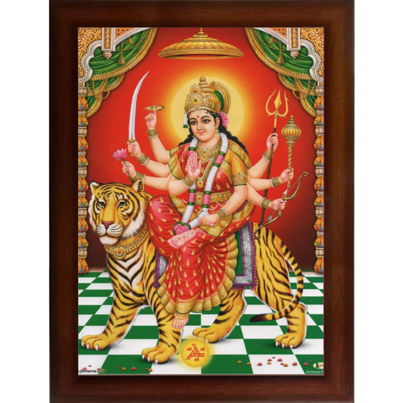 Craft Quest Durga mata photo with brown frame | God Religious Framed Painting (Large Size 14 X 10 Inches. Multicolour)